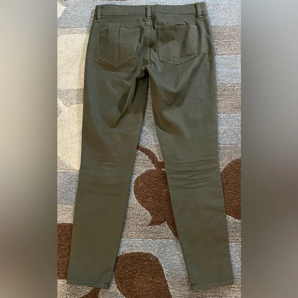 J. Crew Toothpick Jeans Olive Green w Red & White Side Stripes